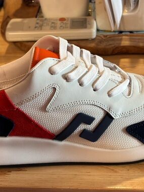 Women’s White Athletic Sneakers with Red & Navy Accents